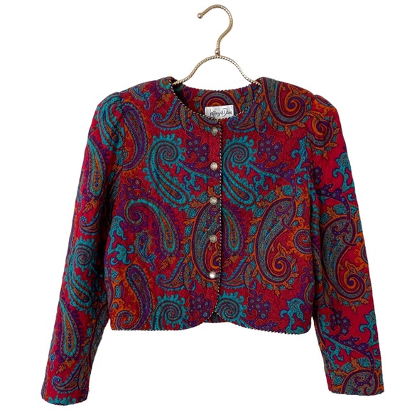 VTG 80’s/90’s Quilted Red Multicolor Paisley Print Cropped Bolero Jacket - Picture 1 of 16